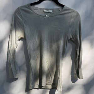 Doen Mint Green Pointee Long Sleeve Top w Bow Detail